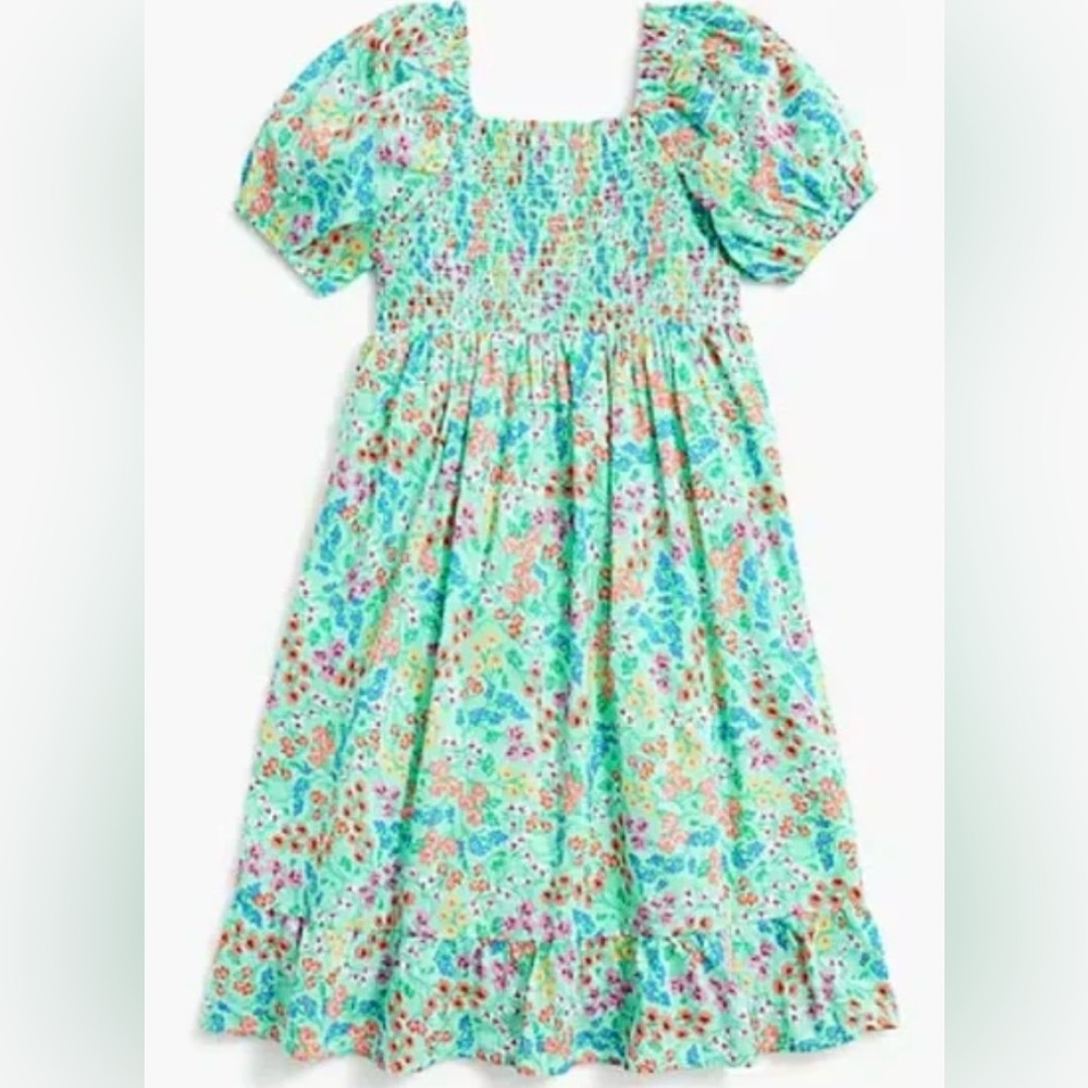 NWOT Crewcuts Teal Floral Smocked Dress Sz 12